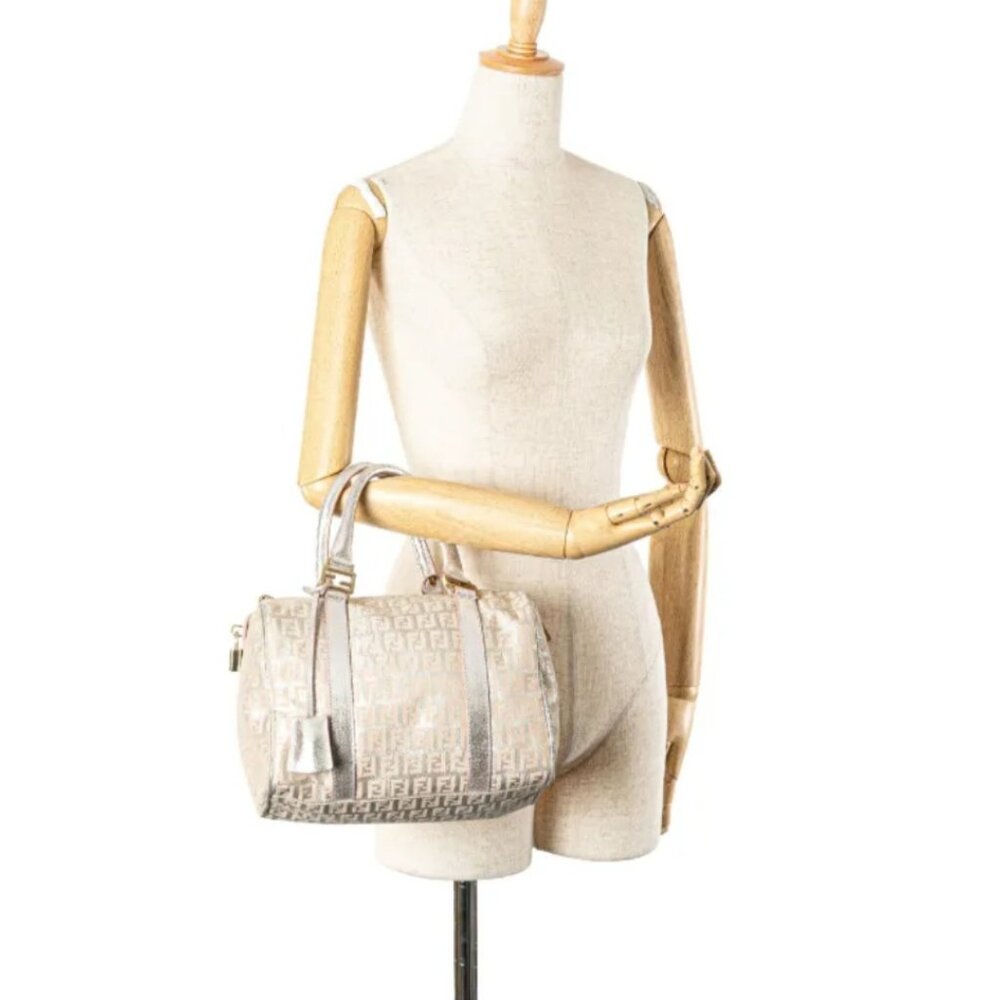 FENDI 2000-2010 Zucchino Canvas Shine Bauletto Forever Boston Bag - Picture 3 of 13